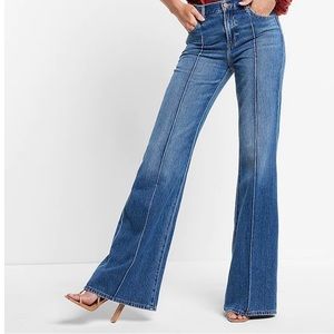 Mid rise, medium wash flare jeans